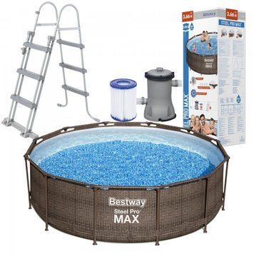 Каркасний басейн Bestway 56709, розмір 366 x 100 см з фільтрувальним насосом і драбиною 4022 фото