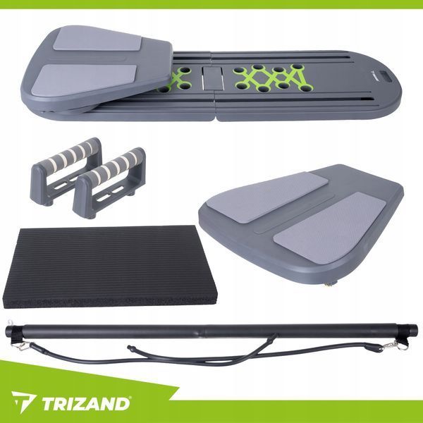 Многофункциональная пилатес-доска Trizand 97&times;35 см с ручками, роликом и эспандерами для тренировок дома и в зале 27190 фото